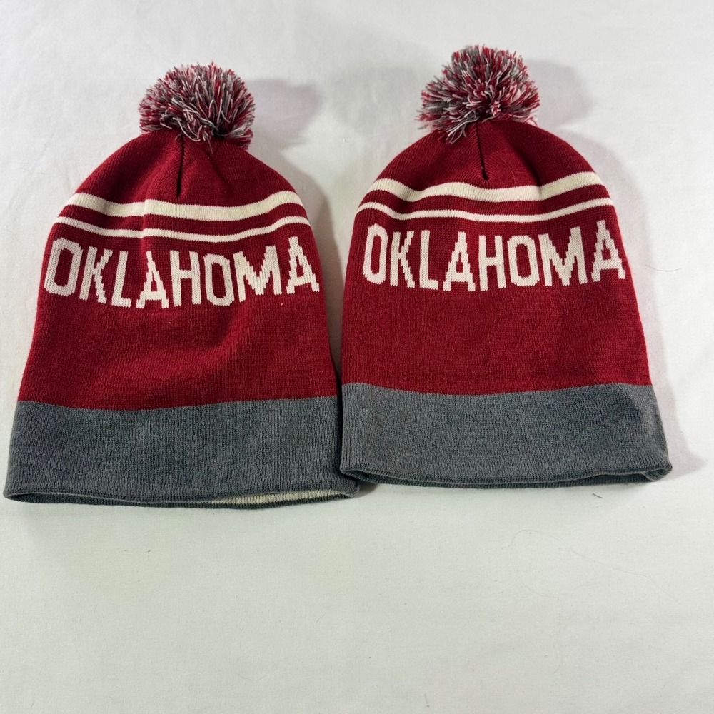 Captivating Oklahoma‎ Sooners Beanie Set 2pc Red Grey Knit Pom Hat One Size NCAA